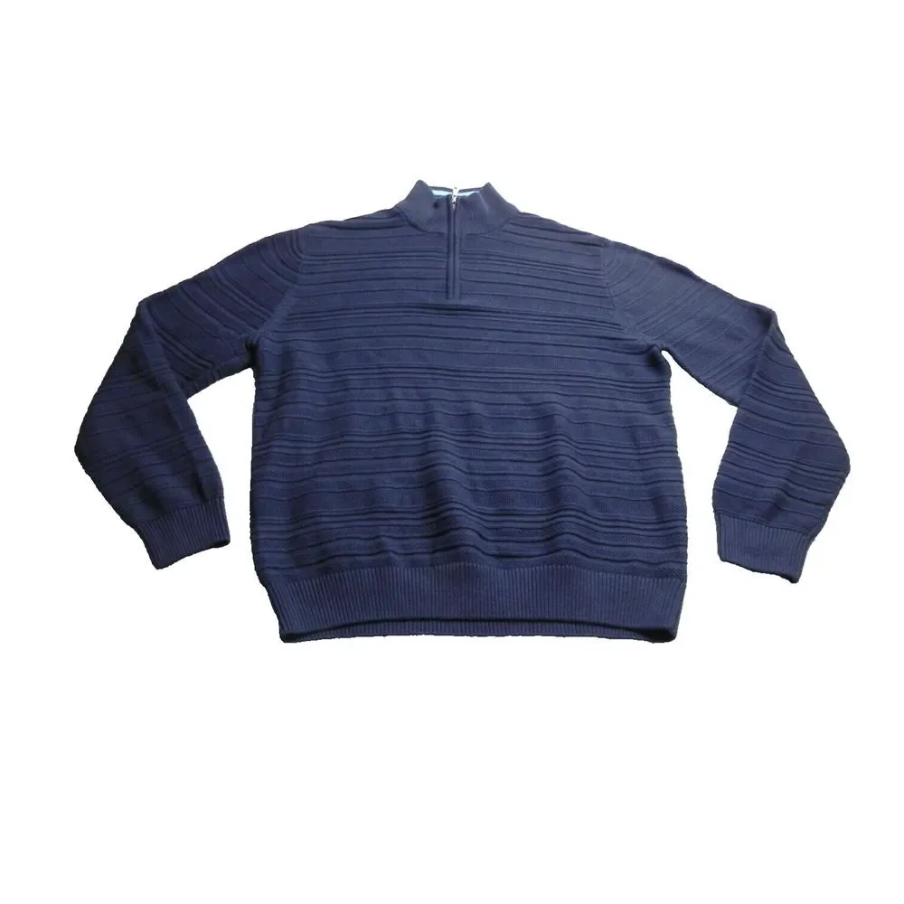 CHAPS Sweater Adult Large Navy Blue Mock Neck 1/4 Zip Cable Knit Outerwear Mens - Picture 1 of 7